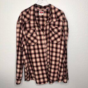 Wrangler Plaid Black Onyx Casual Long Sleeve Button Front Flannel Top 5XL